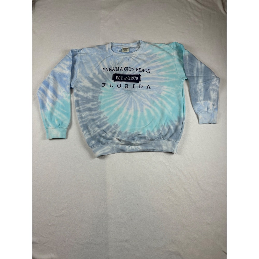 Trading Co Panama City Beach Florida Tie‎ Dye Sweatshirt Blue White Mens Large